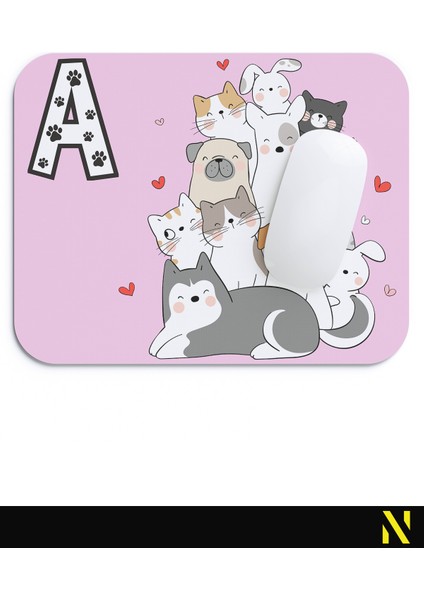 A Harfli Sevimli Hayvanlar Desenli Ergonomik Mouse Pad - 23 cm x 19 cm - Kaymaz Taban Ev ve Ofis Kullanımı Fare Altlığı Mousepad fırsatları