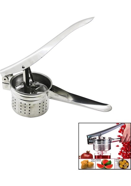 Robinanka Manuel Kollu - Çelik Metal Patates Ezici - Meyve Sıkıcı Pres