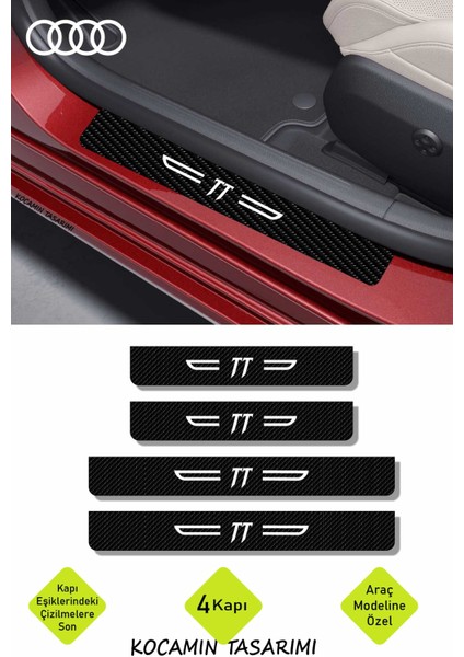 Audi Tt Karbon Kapı Koruma Eşiği Yazılı Dekoratif Kaplama Siyah Üzeri Beyaz 4 Parça Audi Tt