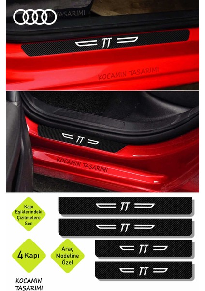 Audi Tt Karbon Kapı Koruma Eşiği Yazılı Dekoratif Kaplama Siyah Üzeri Beyaz 4 Parça Audi Tt indirimleri