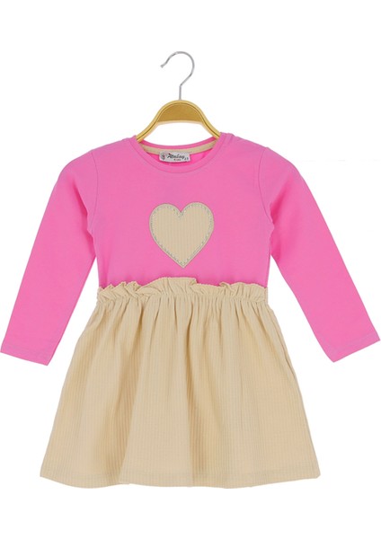 Kız Çocuk Elbise Kalpli Taşlı