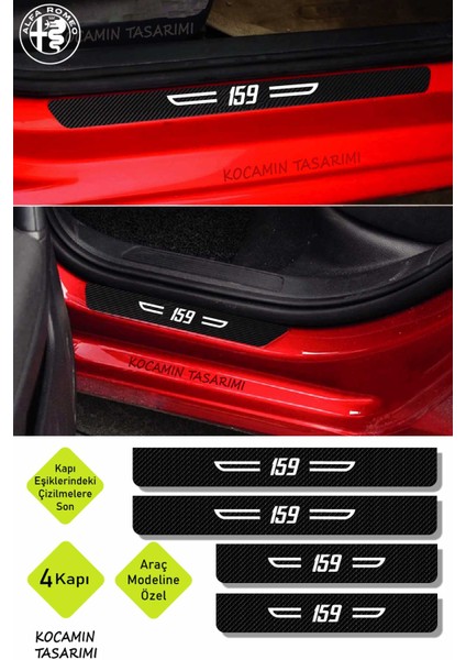 Alfa Romeo 159 Karbon Kapı Koruma Eşiği Yazılı Dekoratif Kaplama Siyah Üzeri Beyaz 4 Parça Alfa Romeo 159 indirimleri