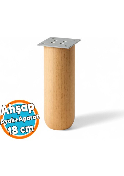 Ahşap Silindir Ayak 18 cm Aparat Dahil Mobilya Koltuk Kanepe Sehpa Masa Ayağı Ayakları