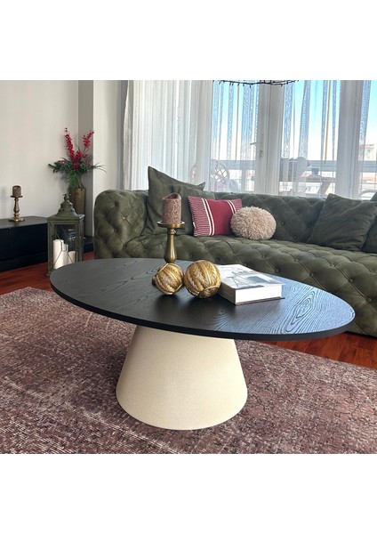 Almond Modern Orta Sehpa Elips 110 x 68 cm Tabla Mantar Sehpa Alüminyum Ayak 40 cm Yükseklik