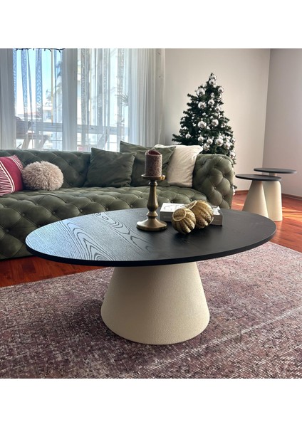 Almond Modern Orta Sehpa Elips 110 x 68 cm Tabla Mantar Sehpa Alüminyum Ayak 40 cm Yükseklik fiyatları
