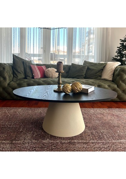 Almond Modern Orta Sehpa Elips 110 x 68 cm Tabla Mantar Sehpa Alüminyum Ayak 40 cm Yükseklik modelleri