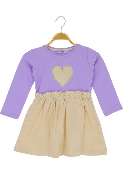 Kız Çocuk Elbise Kalpli Taşlı