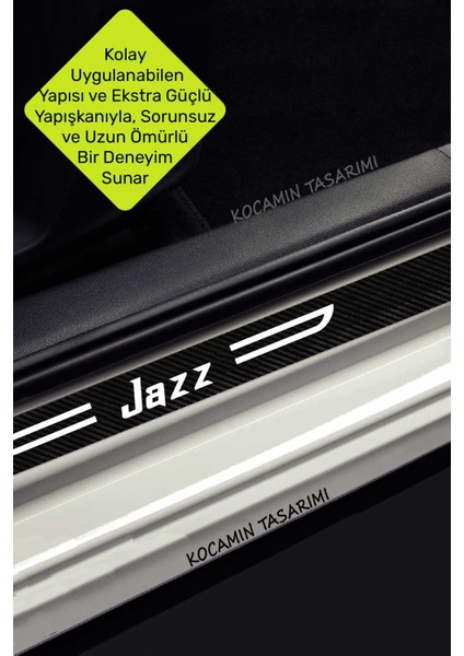 Honda Jazz Yazılı Siyah Karbon Kapı Eşiği Dekoratif Kapı Koruma Beyaz Yazılı 4 Parça Honda Jazz fırsatları