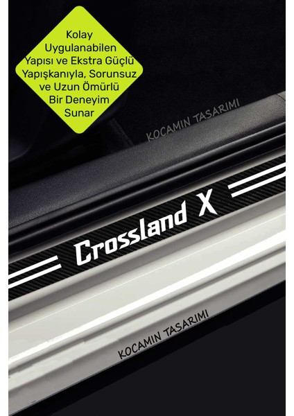 Opel Crossland x Siyah Karbon Kapı Koruma Yazılı Dekoratif Kapı Eşiği Beyaz Crossland x Yazılı 4 Parça Opel Crossland x Özel fırsatları