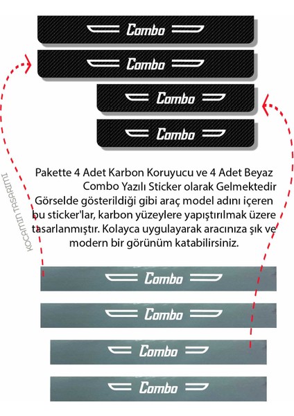 Opel Combo Kapı Koruyucu Karbon Kaplama Kapı Eşiği Dekoratif 4 Parça Siyah Beyaz Yazı Opel Combo indirimleri