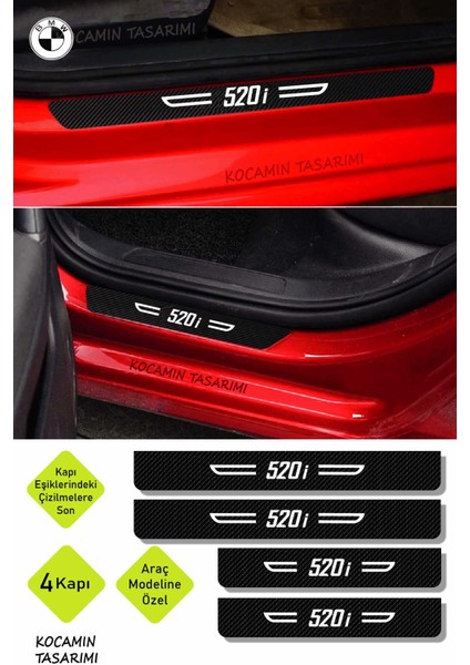 Karbon Kapı Eşik Koruyucu Bmw 520I Yazılı Dekoratif Siyah Karbon Beyaz Yazılı 4 Parça Koruma Bmw 520I indirimleri
