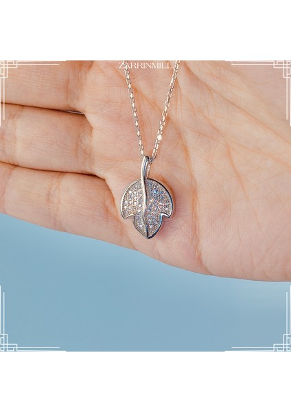 925 Ayar Gümüş Yaprak Taşlı Model Kolye Zirkon Taşlı Su Yolu Rodyum Kaplama modelleri