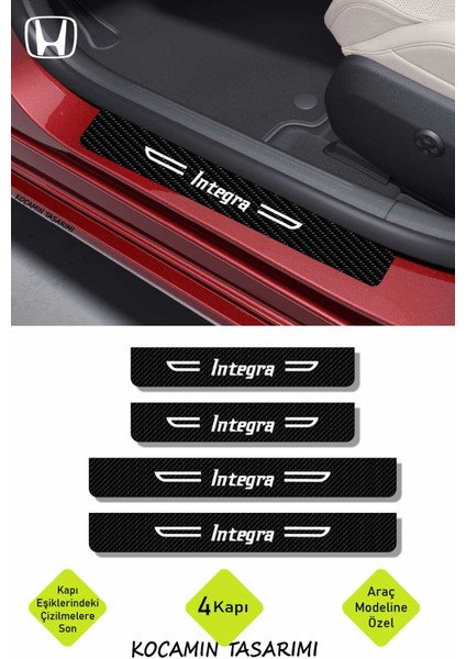 Honda Integra Yazılı Siyah Karbon Kapı Eşiği Dekoratif Kapı Koruma Beyaz Yazılı 4 Parça Honda Integra