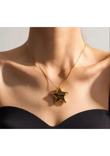 Gold Renk Yıldız Model Çelik Kolye