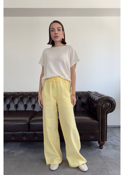 Özel Seri Premium Keten Pantolon- Sarı fırsatları