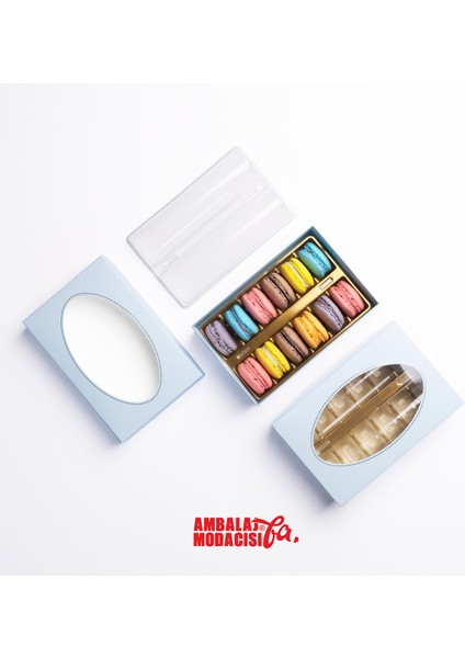 Makaron Kutusu ( 10 Adet ) Macarone Box 12 Gözlü Mavi ( 18,5X12,5X5 cm )