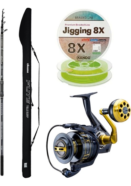 Yekoutdoor Profesyonel Olta Seti Okuma Flite Tele Surf 420CM 100-200GR 5 Parça Olta Kamışı&okuma Salina SA-8000A Blue 6+1bb Olta Makinesi