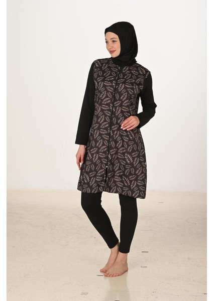 Tam Kapalı Desenli Paraşüt Kumaş Tesettür Mayo 3439