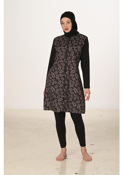 Tam Kapalı Desenli Paraşüt Kumaş Tesettür Mayo 3439 modelleri