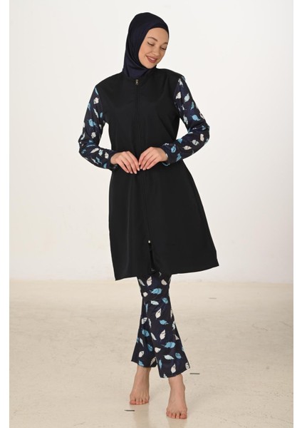 Tam Kapalı Desenli Paraşüt Kumaş Tesettür Mayo 3429