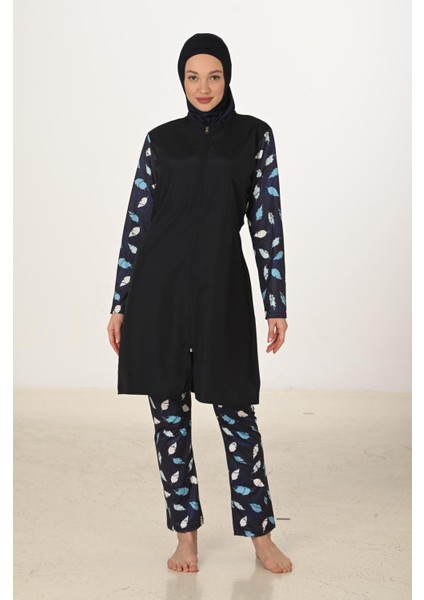 Tam Kapalı Desenli Paraşüt Kumaş Tesettür Mayo 3429 modelleri