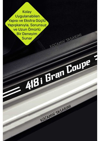 Bmw 418I Gran Coupe Siyah Karbon Kapı Koruma Yazılı Dekoratif Kapı Eşiği Beyaz 418I Gran Coupe Yazılı 4 Parça Bmw 418I Gran Coupe Özel fırsatları