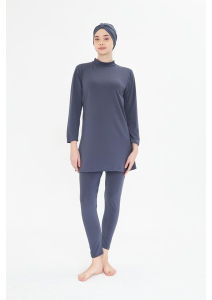 Tam Kapalı Likralı Tesettür Mayo Antrasit 34845-A