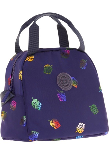 Kız Çocuklarına Özel Lacivert Yaprak Baskılı Beslenme Çantası (Isı Yalıtımlı) (K9053)
