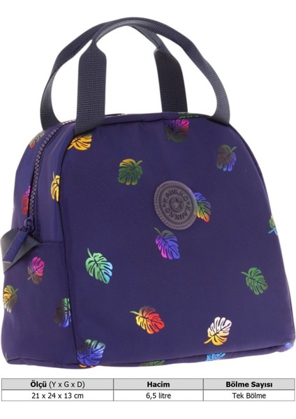 Kız Çocuklarına Özel Lacivert Yaprak Baskılı Beslenme Çantası (Isı Yalıtımlı) (K9053) modelleri