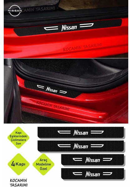 Nissan Tasarımlı Yazılı Siyah Karbon Kapı Eşiği Dekoratif Kapı Koruma Beyaz Yazılı 4 Parça Nissan Tasarımlı indirimleri