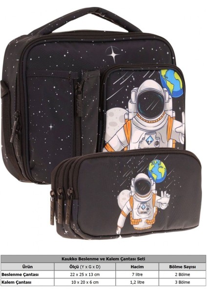 Kids Erkek Çocuk Siyah Beyaz Astronor Üç Bölmeli Thermo Beslenme Çantası ve Kalemlik Seti (L7253+L8253) fiyatları