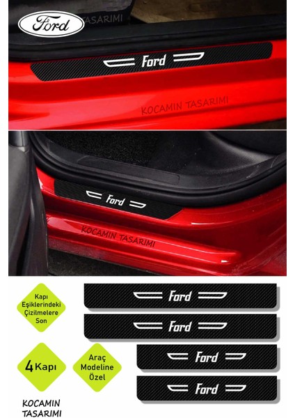 Tasarımlı Yazılı Dekoratif Karbon Kapı Koruma Ford Tasarımlı Için Siyah Beyaz Yazılı 4 Parça Kaplama Ford Tasarımlı indirimleri