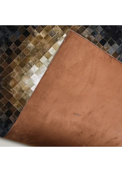 %100 Doğal Dana Derisi Kaymaz Taban Premium Patchwork Halı - Siyah Beyaz Kahverengi modelleri