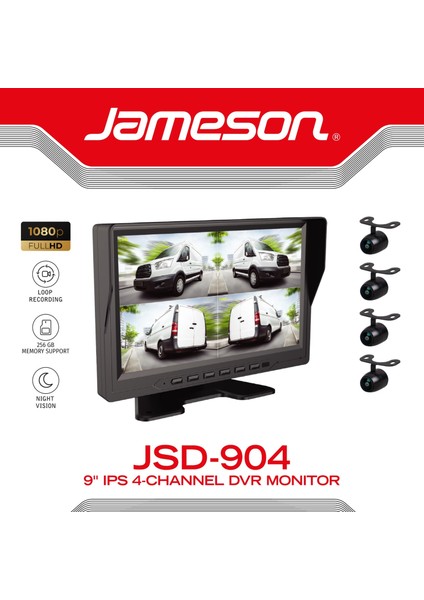 4 Kanal IPS 9" Dvr Monitör - Jameson JSD-904 - 4 Kameralı , Hareket Sensörlü Dvr Kamera