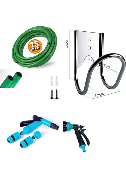 Bahçe Sulama Hortumu Hortum Asma Aparatı Ayarlanabilir Fıskiye Yağmurlama 2li Başlık Kaplin Seti