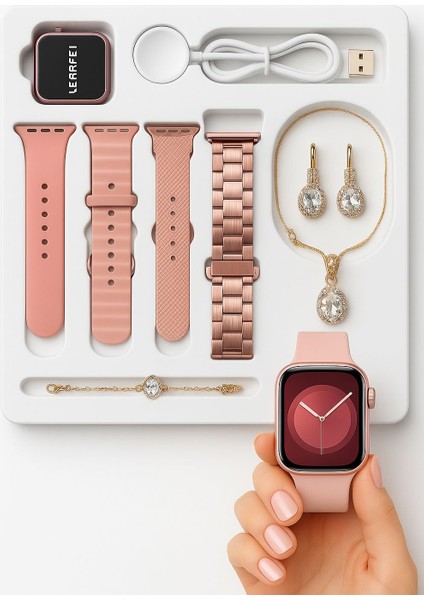 G21 Plus Mini Kadın Akıllı Saat | 41mm | 4 Kordonlu | Kolye & Küpe & Bileklik Hediyeli | Bluetooth Arama | Uyku ve Nabız Takibi