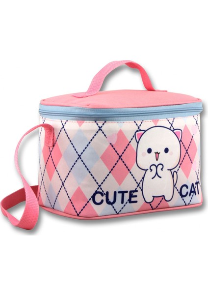 Termoslu/ısı Yalıtımlı Beslenme Çantası - 5025 - Love Cute Cat, Beyaz Pembe (Kız Çocuk)