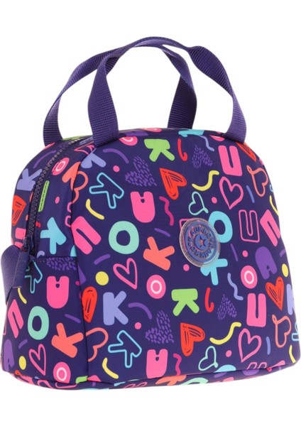 Kız Çocuklarına Özel Lacivert Kalp ve Kaukko Baskılı Beslenme Çantası (Isı Yalıtımlı) (K9057)
