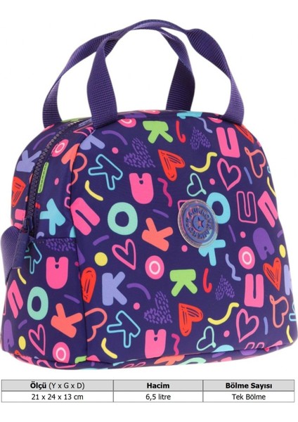 Kız Çocuklarına Özel Lacivert Kalp ve Kaukko Baskılı Beslenme Çantası (Isı Yalıtımlı) (K9057) modelleri