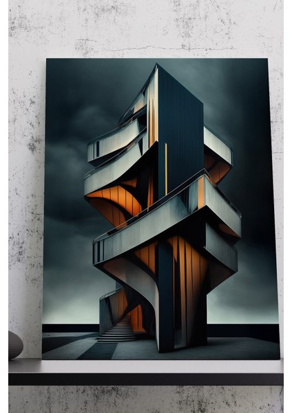 Modern Spiral Merdivenli Mimari Kanvas Tablo – NV00285