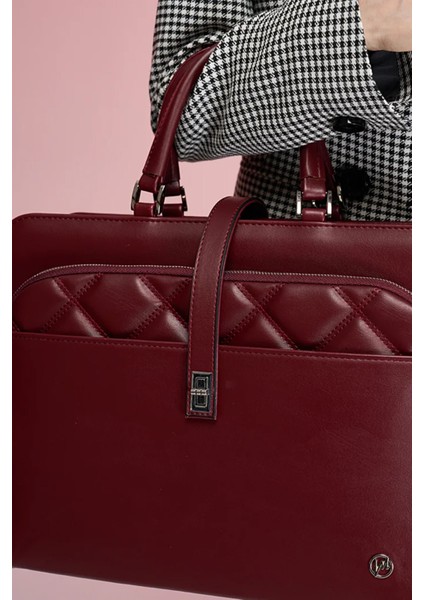 Kadın Evrak Laptop Çantası Kapitone Bordo