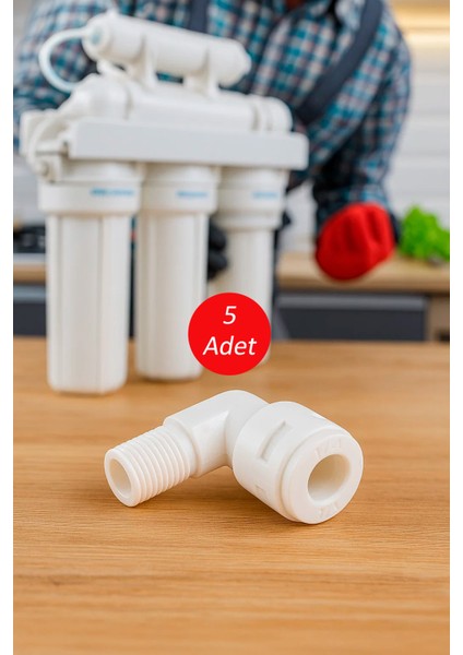 Su Arıtma Cihazı Membran Filtre Kabı Dirseği 1/8 Inç Dış Diş (5 ADET)