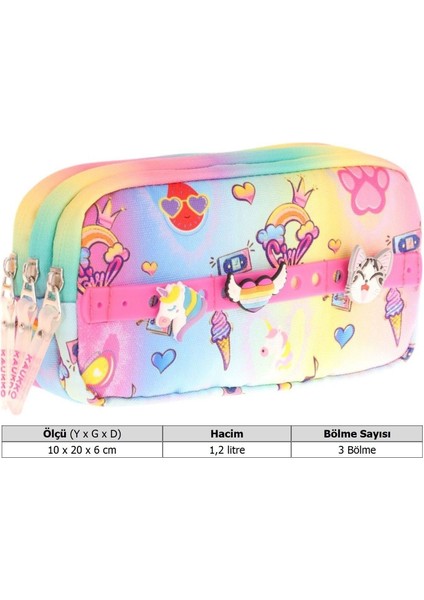 Kids Sarı Pembe, Rengarenk, Kız Çocuk Üç Gözlü Okul Kalem Çantası - L8244 modelleri