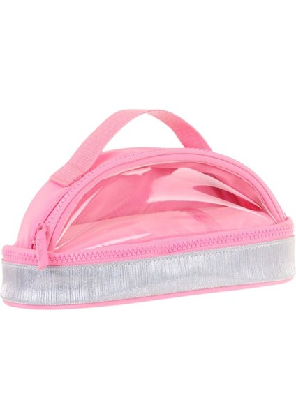 Crescent Taşıma Saplı Kız Çocuk Iki Gözlü Kalemlik - Pembe Gri, Şeffaf Cepli - K2727