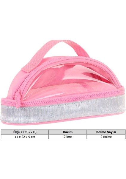 Crescent Taşıma Saplı Kız Çocuk Iki Gözlü Kalemlik - Pembe Gri, Şeffaf Cepli - K2727 modelleri