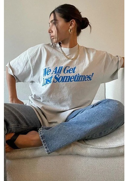 Unisex Baskılı Oversize T-Shirt - Beyaz