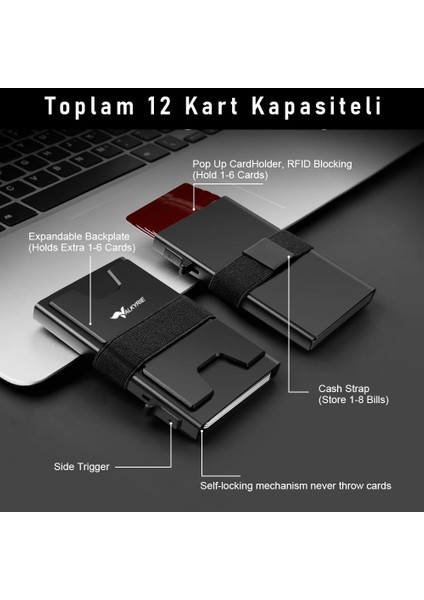 Akıllı Mekanizmalı Karbon Fiber Kasa Rfıd Korumalı Cüzdan Kredi Kartlık 15 Kart Kapasiteli Kartlık Siyah fiyatları