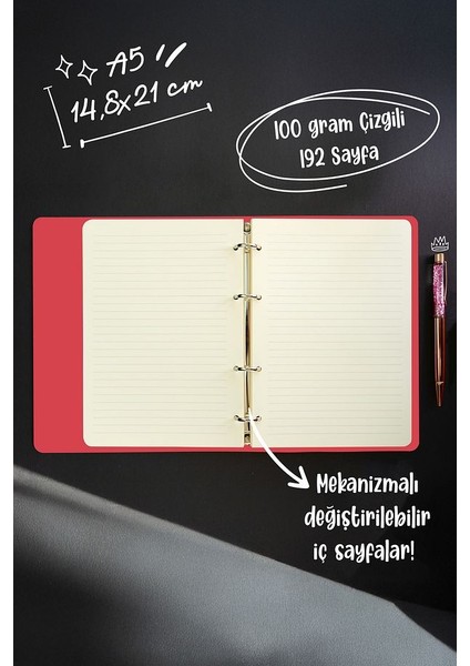 Ringo Vegan Deri Mekanizmalı Içi Değişebilen Defter A5 192 Sayfa 100 gr Çizgili Kırmızı fırsatları