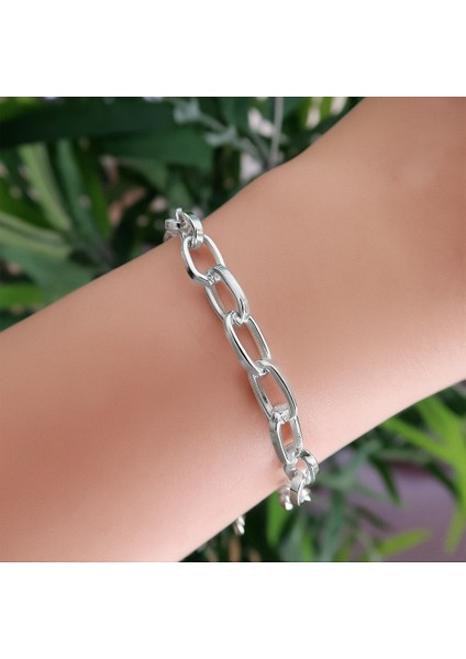 Gümüş Renk Oval Dikdörtgen Unisex Çelik Bileklik - 3357
