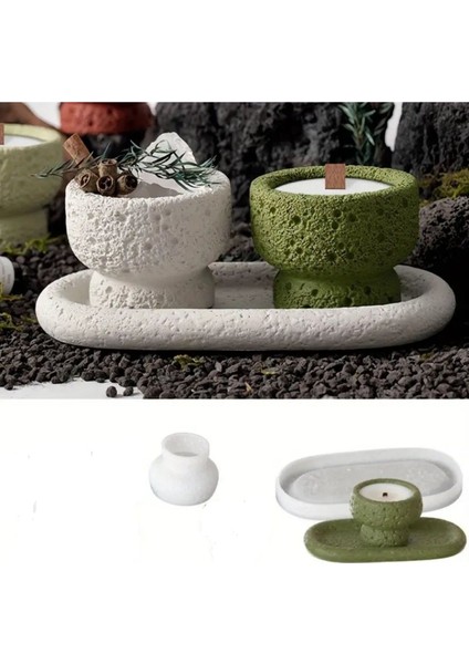 Beton Oval Tabanlık ve Mumluk Silikon Kalıp (S913) modelleri